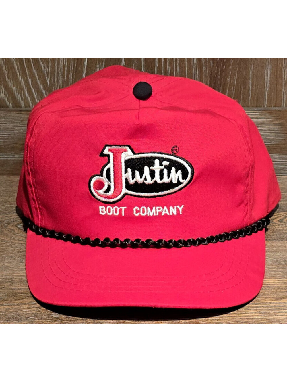 Unworn Vintage Justin Boots Red Baseball Cap Adjustable Rope Trim
